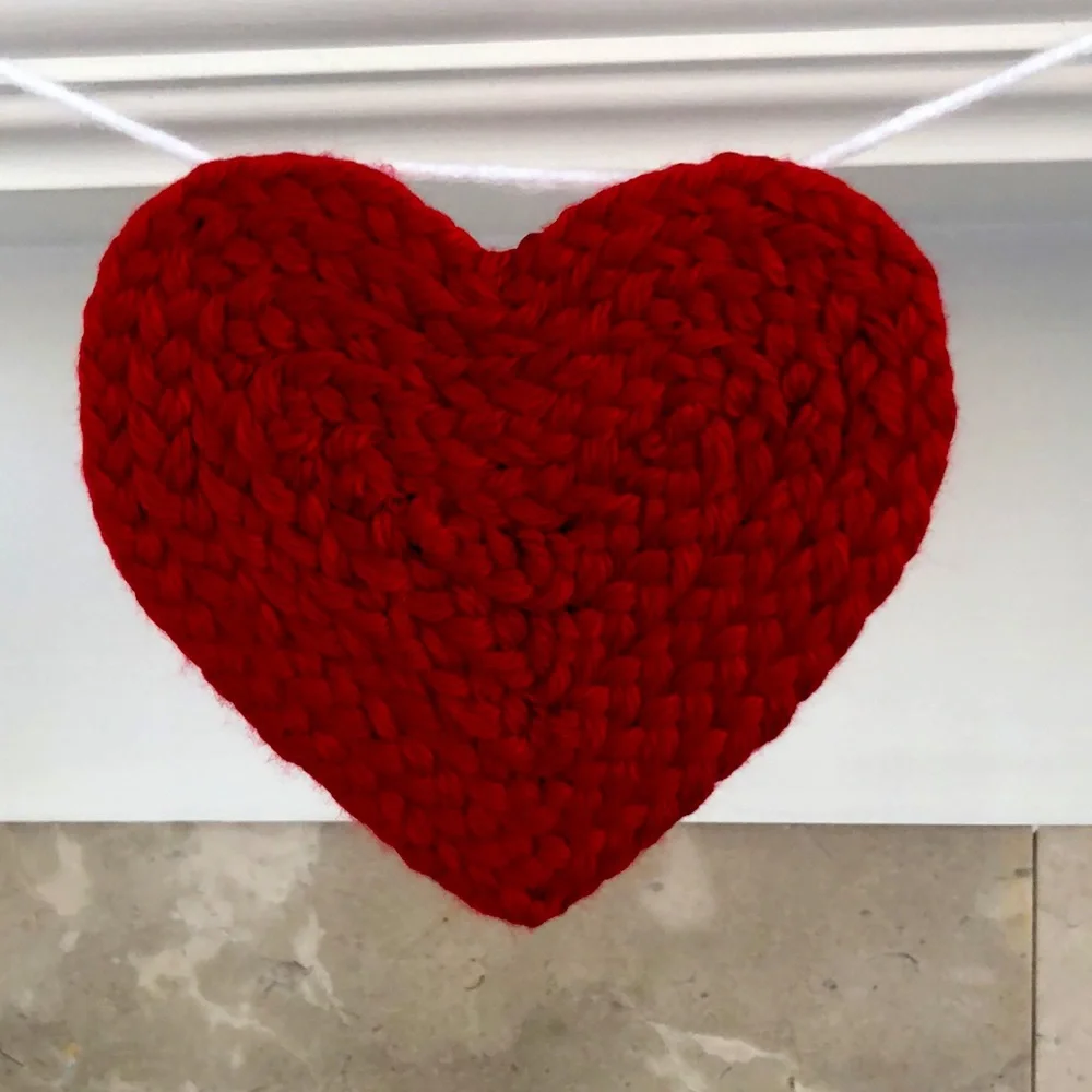 Red heart yarn garland